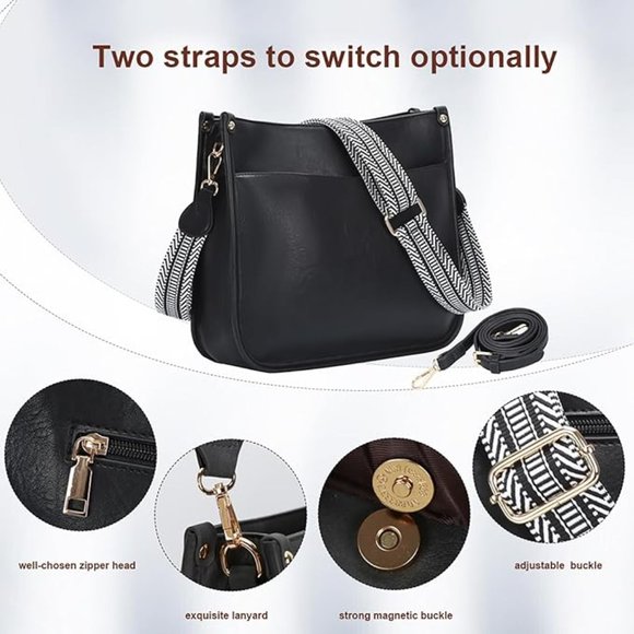 Beautiful Vegan Boho Crossbody Handbag and Purse Set (Black) - Picture 6 of 11